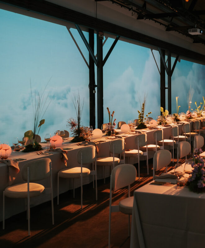 Two Ton Max, Melbourne’s first immersive events venue by Nudo, featuring innovative styling by The Goodsmiths and florals by Anatomy of Flowers. Ideal for immersive weddings, and corporate events, combining cutting-edge technology with elegant design.
